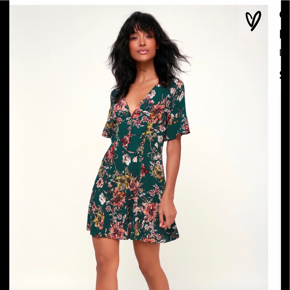 Lulu’s Garden of Delight Forest Green Floral Dress